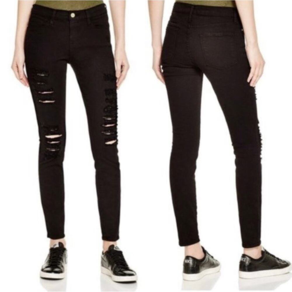 Frame Jeans Womens 27 Black Le Skinny De Jeanne Distressed High Rise Stretch